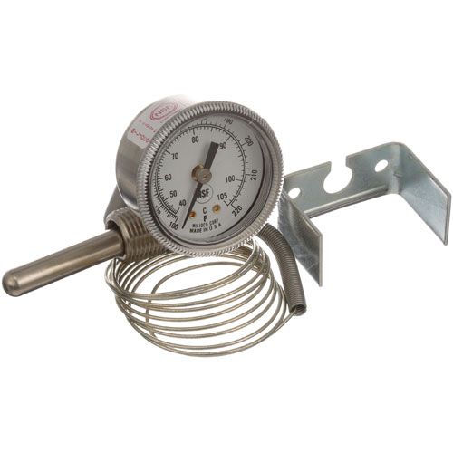 American Dish Service 299-1004 1/2" MPT Temperature Gauge W/ 1/4" X 2" Bulb, Palnut Rear Mount 