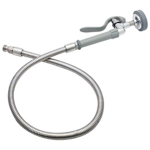 T&S Brass B-0100 44" Flexible Stainless Steel Hose, 1/2" Male Inlet, Automatic shut-off Valve With Spray Head